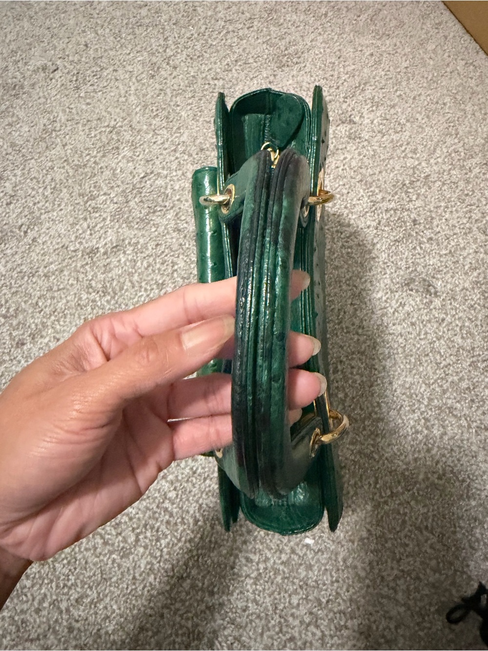 “Genuine” Green Ostrich Top-Handle Bag - Picture 12 of 17